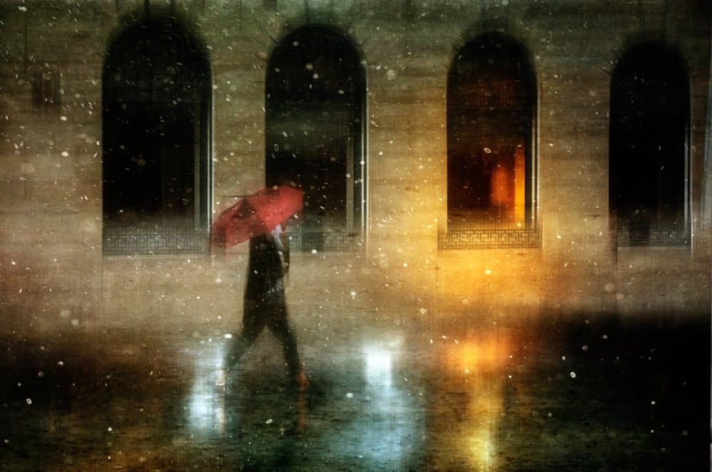 Red Umbrella Rain by Charlaine Gerber — canvas wall art