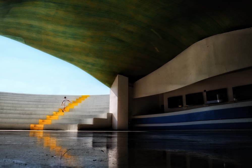 Yellow Stairs Ascent by Ali Ayer — canvas wall art