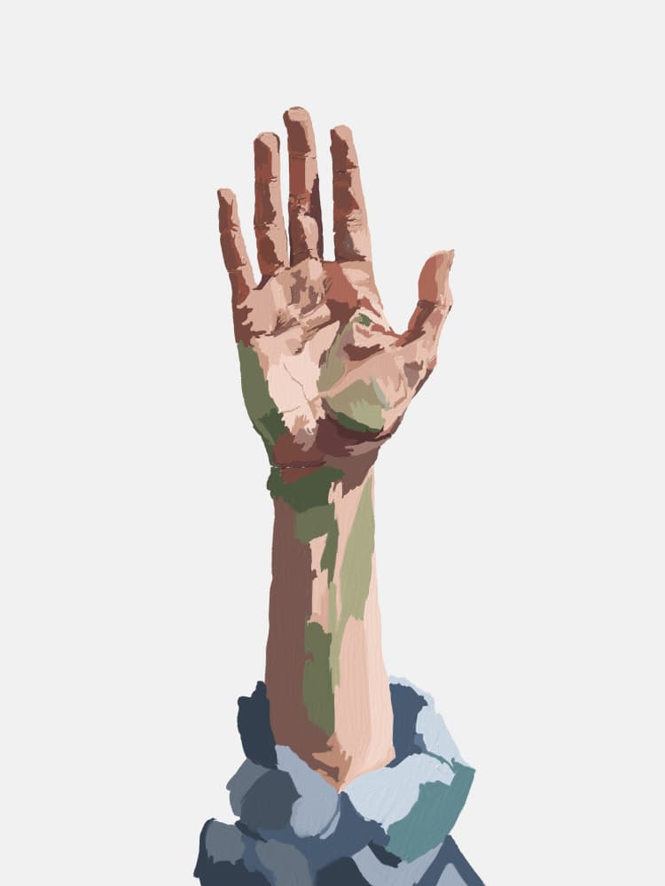 Reaching Painted Hand by Jenna Alheit — canvas wall art