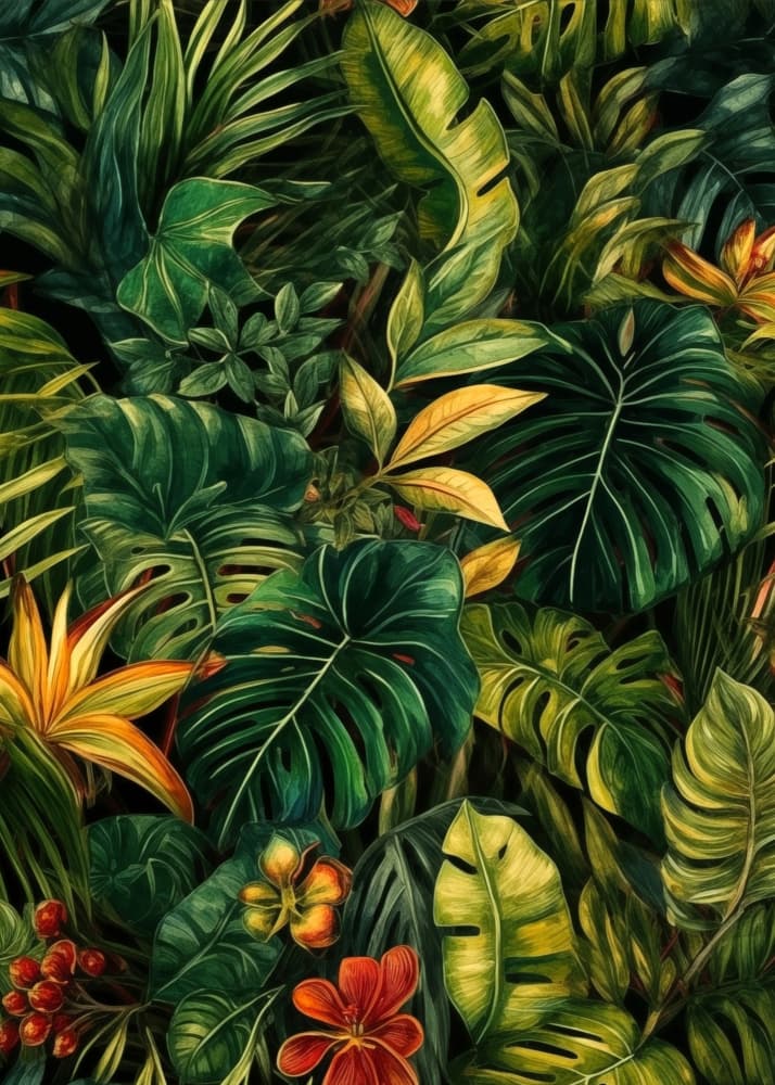 Lush Tropical Leaves by Justyna Jaszke — canvas wall art