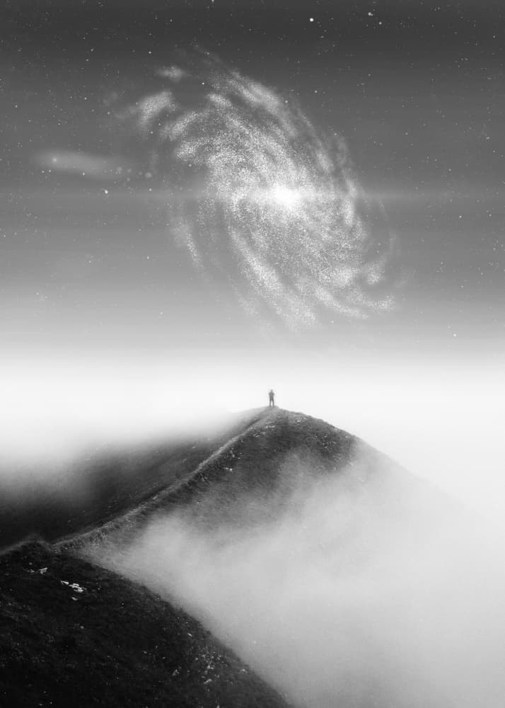 Solitary Figure Cosmic View by Ariz Rab — canvas wall art