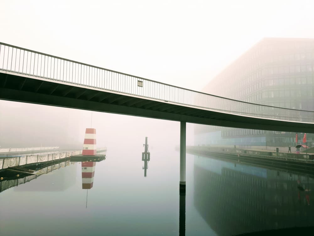 Misty Harbor Bridge by Elizabeth Allen — canvas wall art
