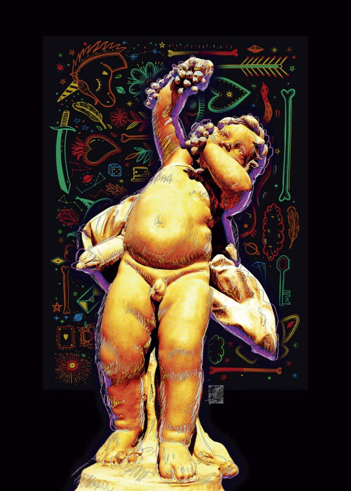 Golden Putto Doodles by Osvaldo Russo — canvas wall art