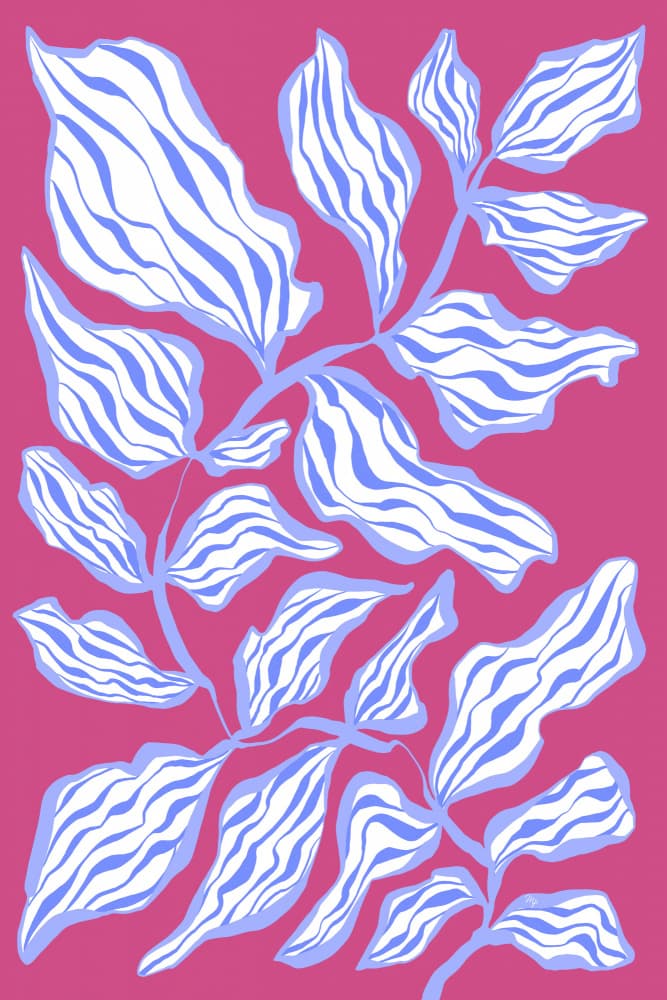 Pink Blue Wavy Leaves by Martina — canvas wall art
