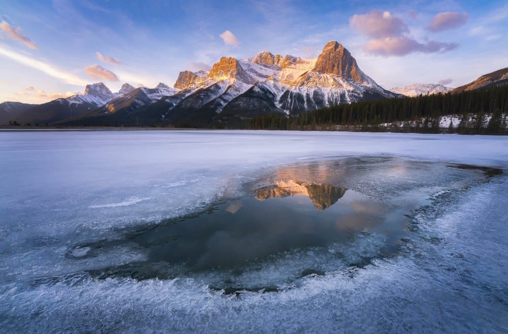 Golden Peaks Frozen Lake by Yongnan Li (李永男) — canvas wall art