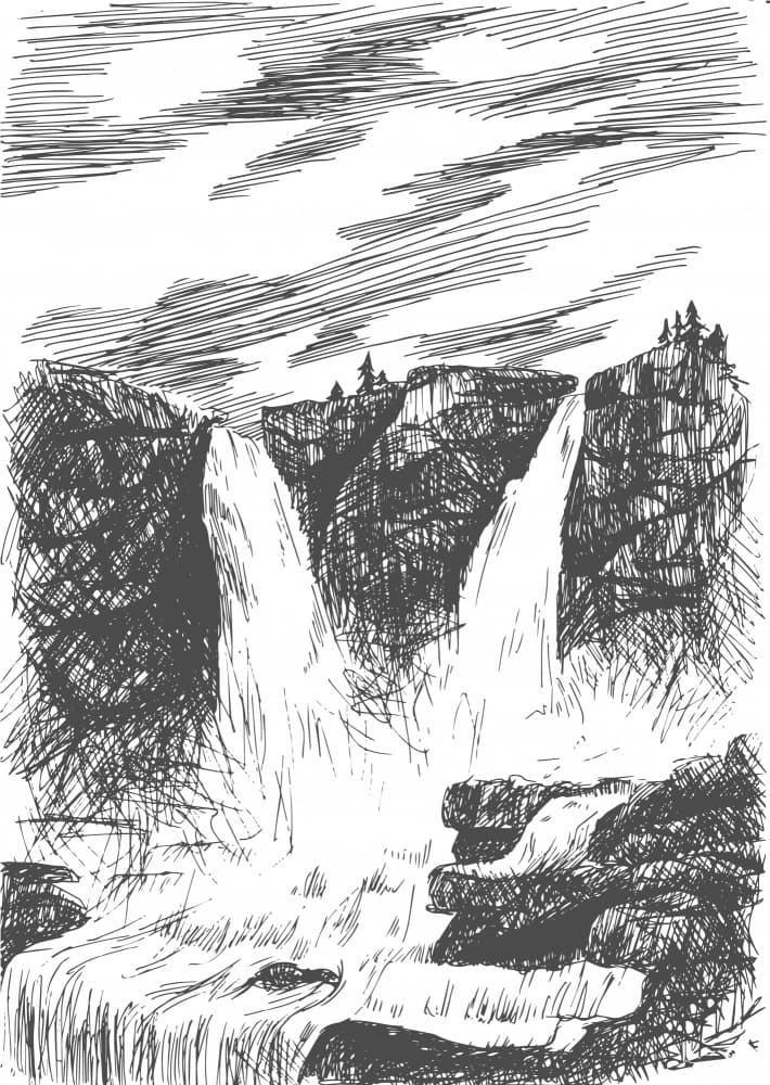 Dramatic Cliff Waterfalls by Marika Barsrsind β canvas wall art