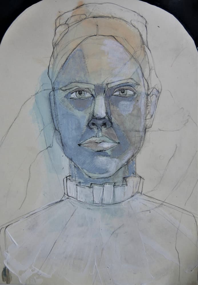 Blue Tones Portrait by Doris Schmitz — canvas wall art