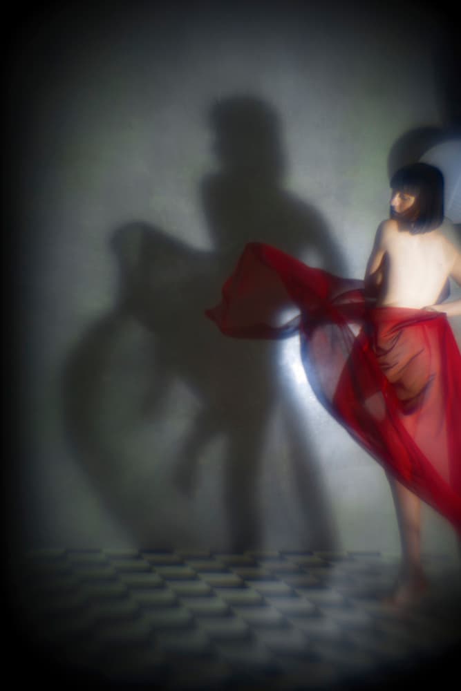 Red Fabric Shadow Dance by Mel Brackstone — canvas wall art