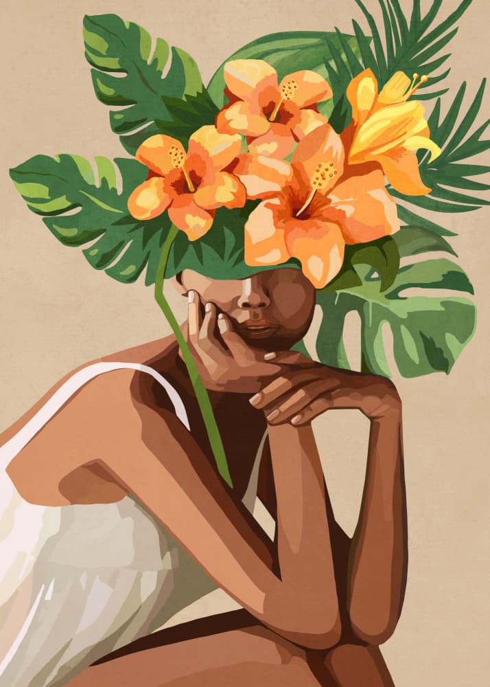 Pensive Tropical Woman by Nadjaa — canvas wall art