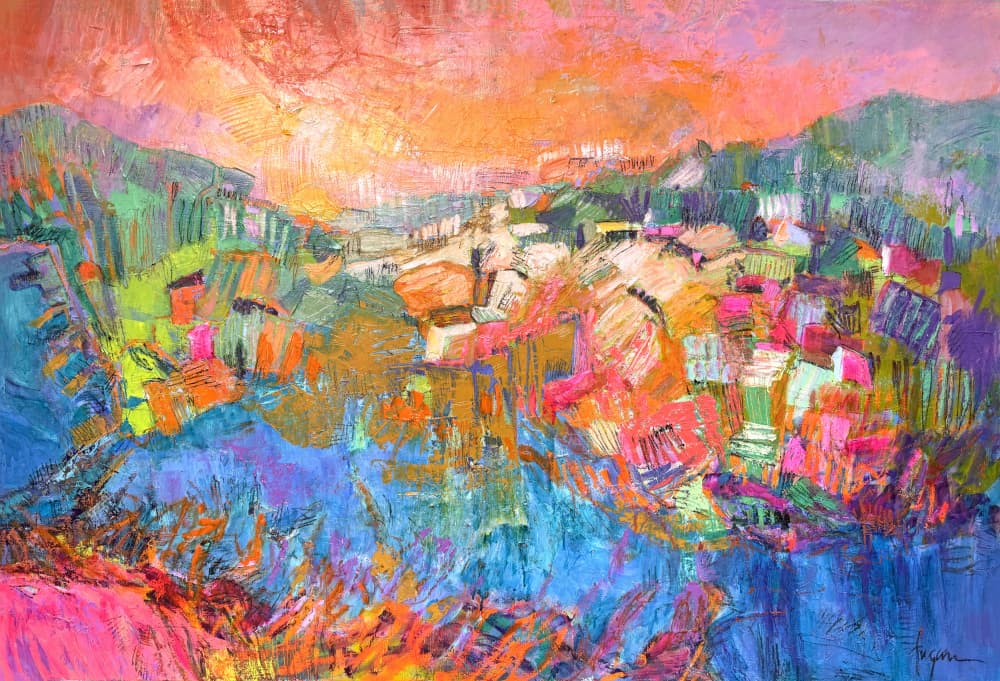 Vibrant Hillside Village by Dorothy Fagan — canvas wall art