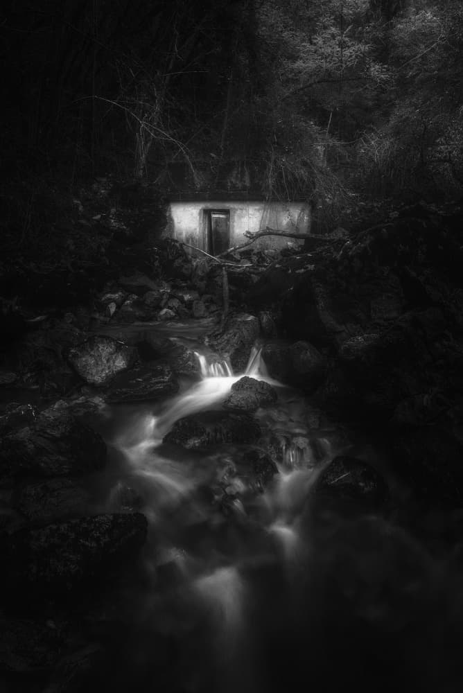 Forest Cabin Stream by Thomas de Franzoni — canvas wall art