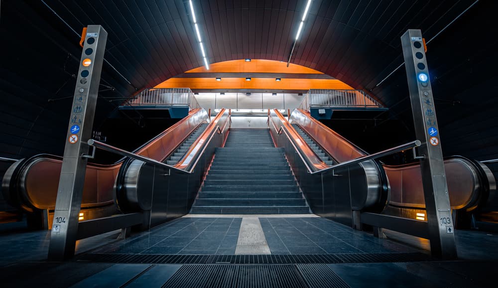 Underground Escalator Ascent by Jörg Vollrath — canvas wall art