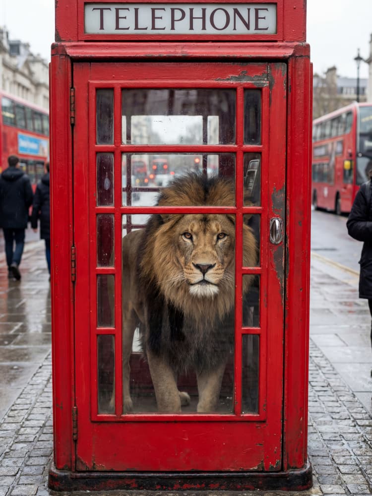 Lion in London Booth by Andreas Magnusson — canvas wall art