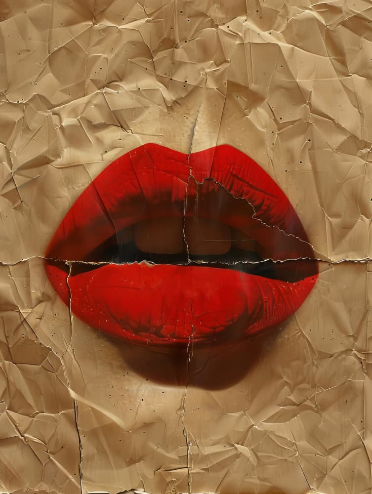 Red Lips Grunge by Bilge Paksoylu — canvas wall art