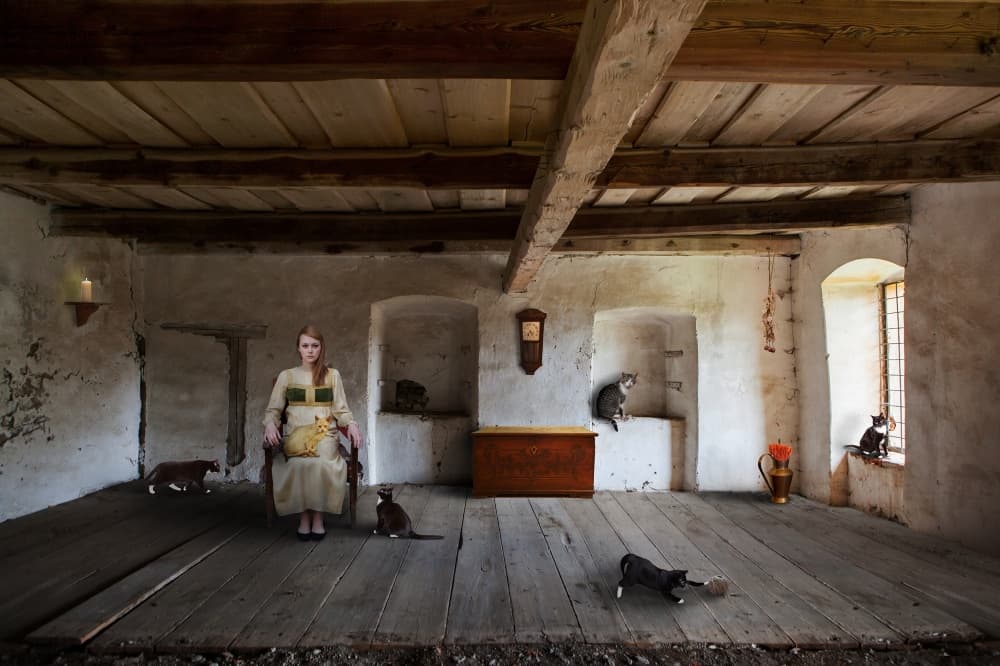 Woman And Her Cats by Martin Marcisovsky — canvas wall art