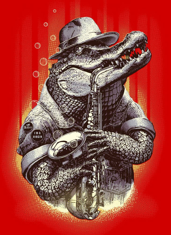 Cool Gator Musician by Adam Lawless — canvas wall art