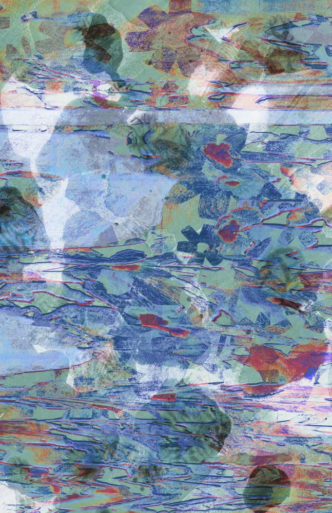 Glitched Blue Green Blooms by Renée Stramel — canvas wall art