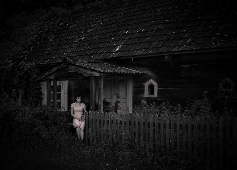 Mysterious Woman Rural House by Miroslaw Prybinski — canvas wall art