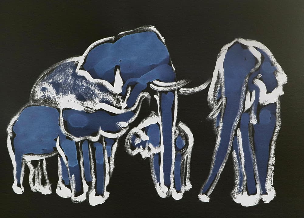 Blue Elephant Family by Santhosh ch — canvas wall art