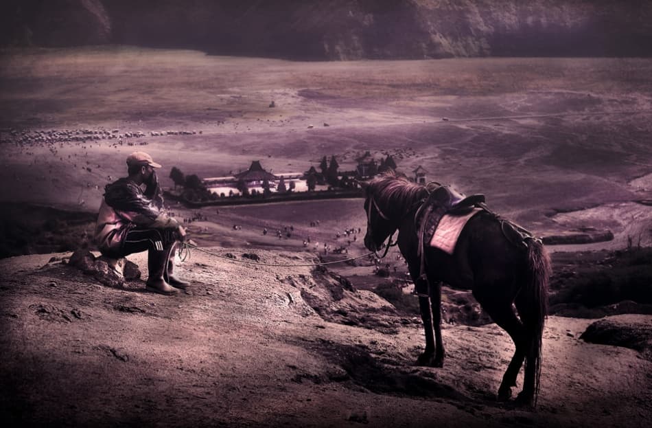 Lone Rider Mountain Temple by hardibudi — canvas wall art