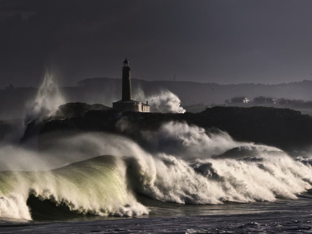 Lighthouse Amidst Crashing Waves by Jesus Concepcion Alvarado — canvas wall art