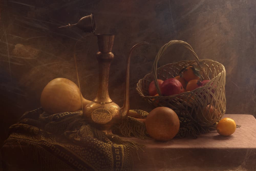 Classic Fruit Basket Still Life by UstinaGreen — canvas wall art