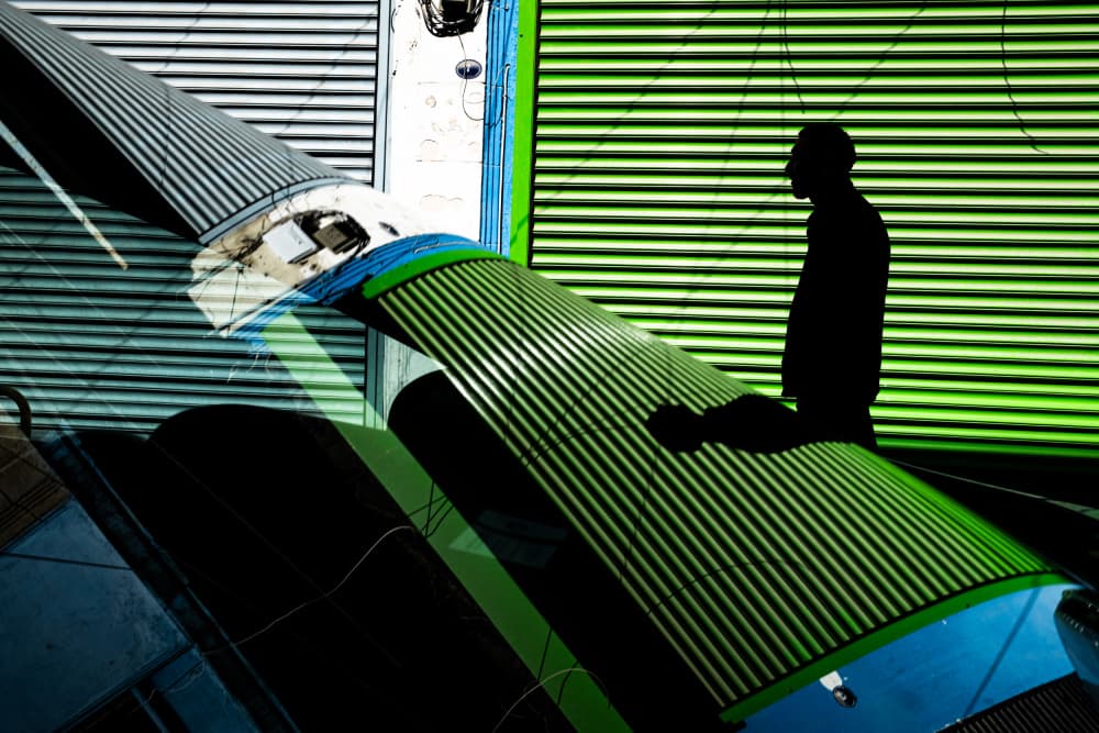 Shadowed Man Green Stripes by Ali Ayer — canvas wall art