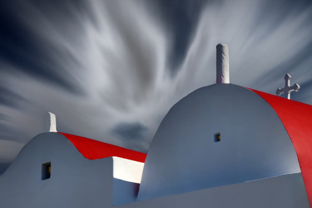 Greek Island Church Sky by Hans-Wolfgang Hawerkamp — canvas wall art