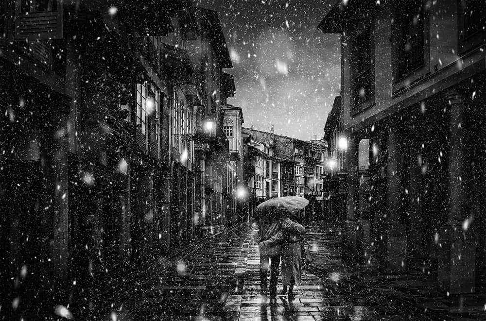Romantic Snowy Street by Jose C. Lobato — canvas wall art