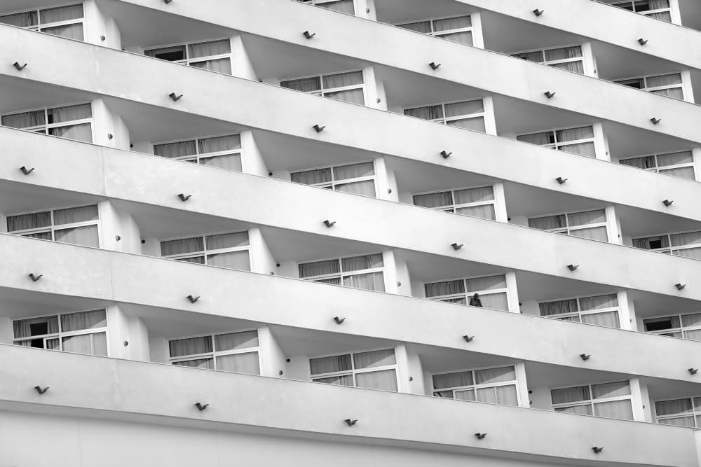 Monochrome Geometric Facade by Sebastian Prioteasa — canvas wall art
