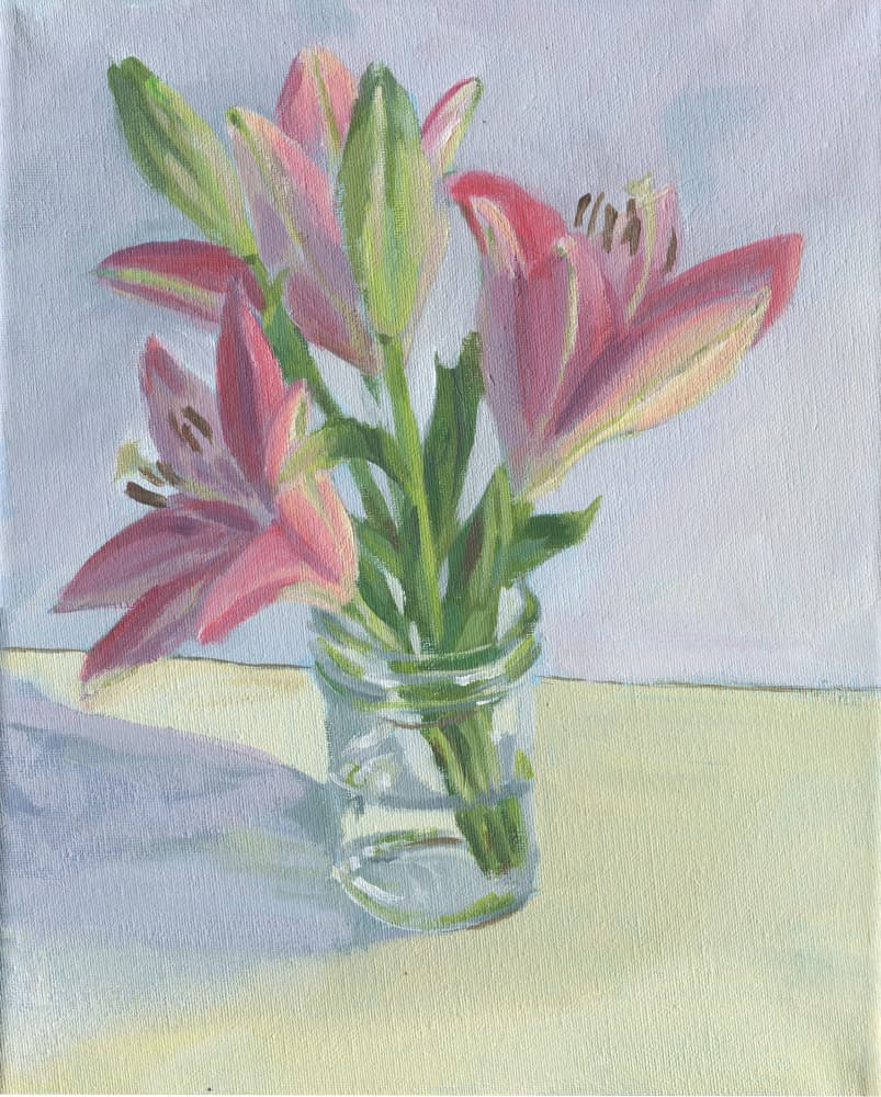 Fresh Pink Lilies by Carrie Arnold — canvas wall art