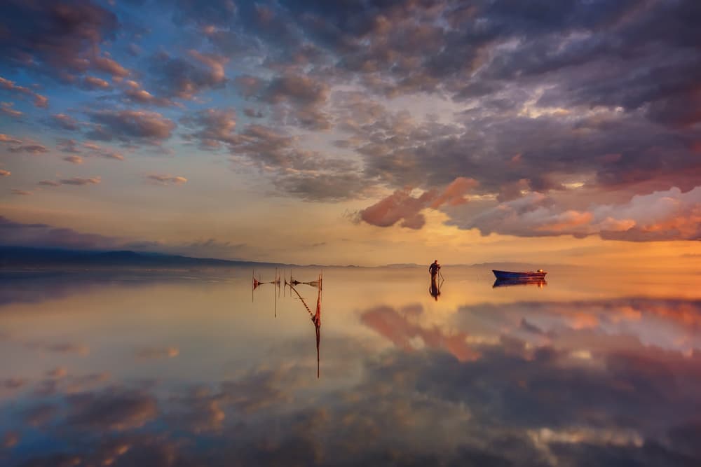 Golden Hour Lake Reflections by joanaduenas — canvas wall art