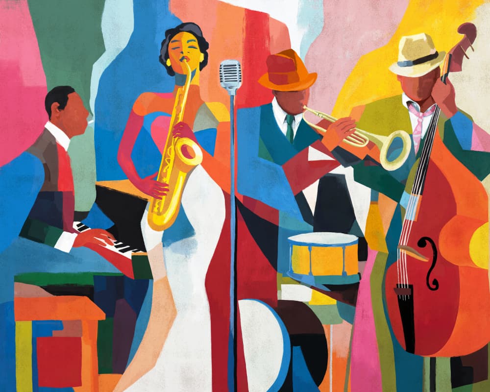 Vibrant Jazz Ensemble by CATS AND DOTZ — canvas wall art