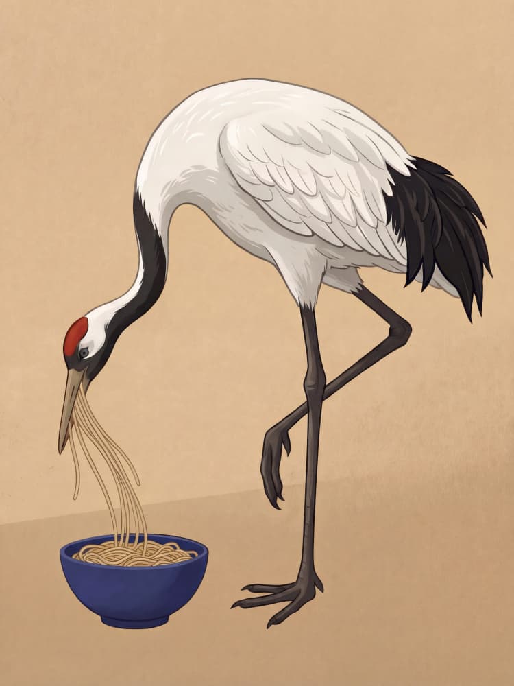 Red-crowned Crane Ramen by Andreas Magnusson — canvas wall art