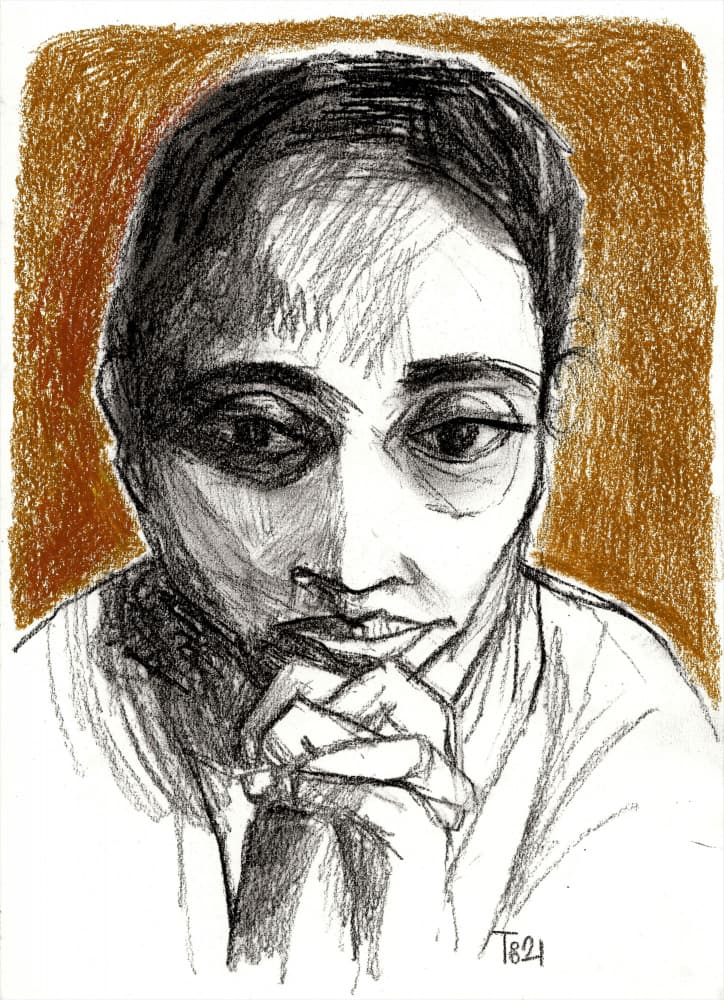 Thoughtful Woman Drawing by Tore Bahnson — canvas wall art