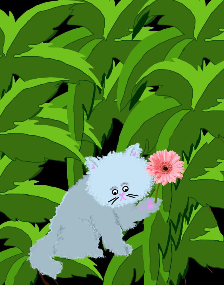 Kitten With Pink Flower by Lynnda Rakos — canvas wall art