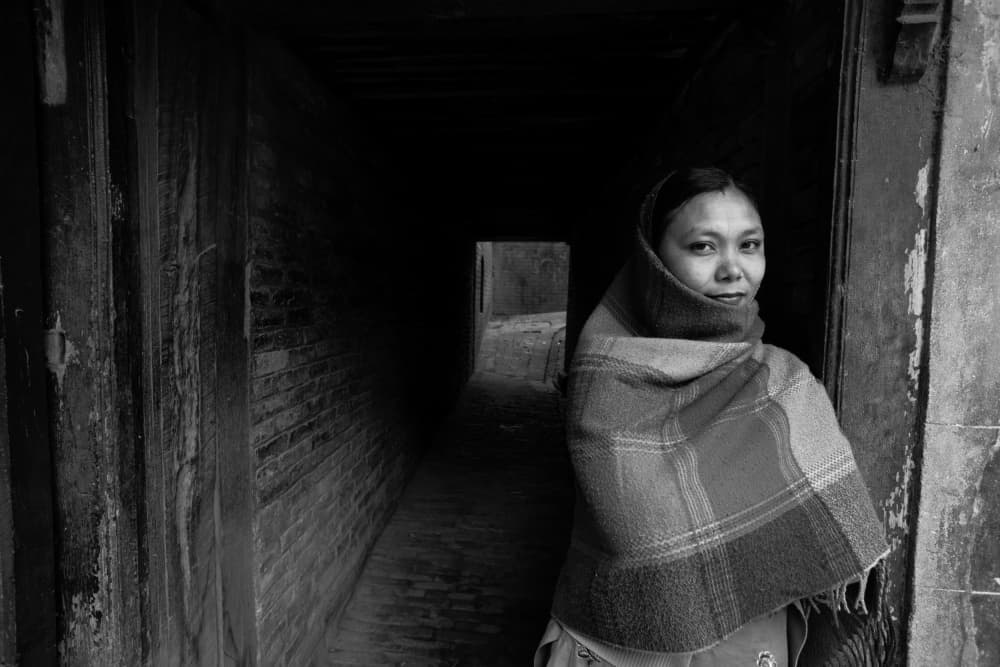 Woman in Dark Passage by Allan Li wp — canvas wall art