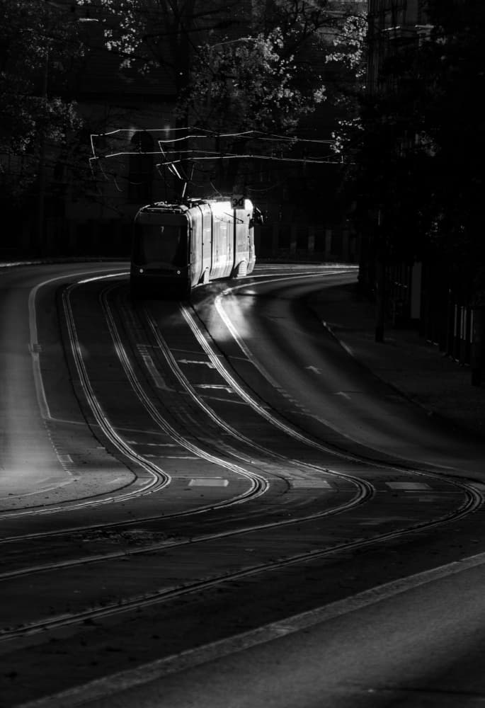 Dramatic Urban Tram by Anna Niemiec — canvas wall art