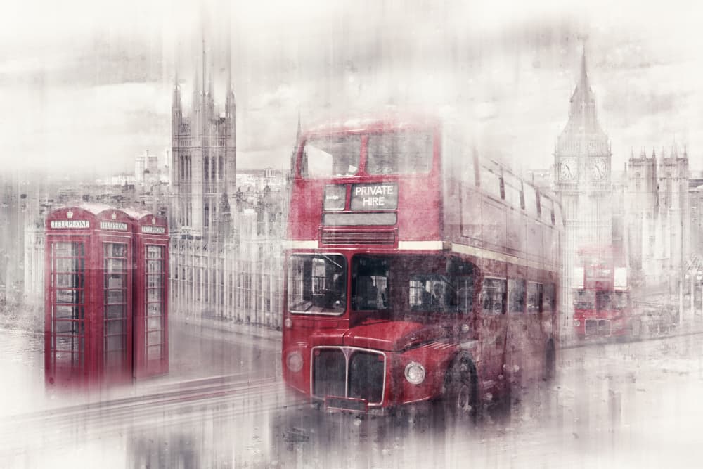 Rainy London Icons by Melanie Viola — canvas wall art