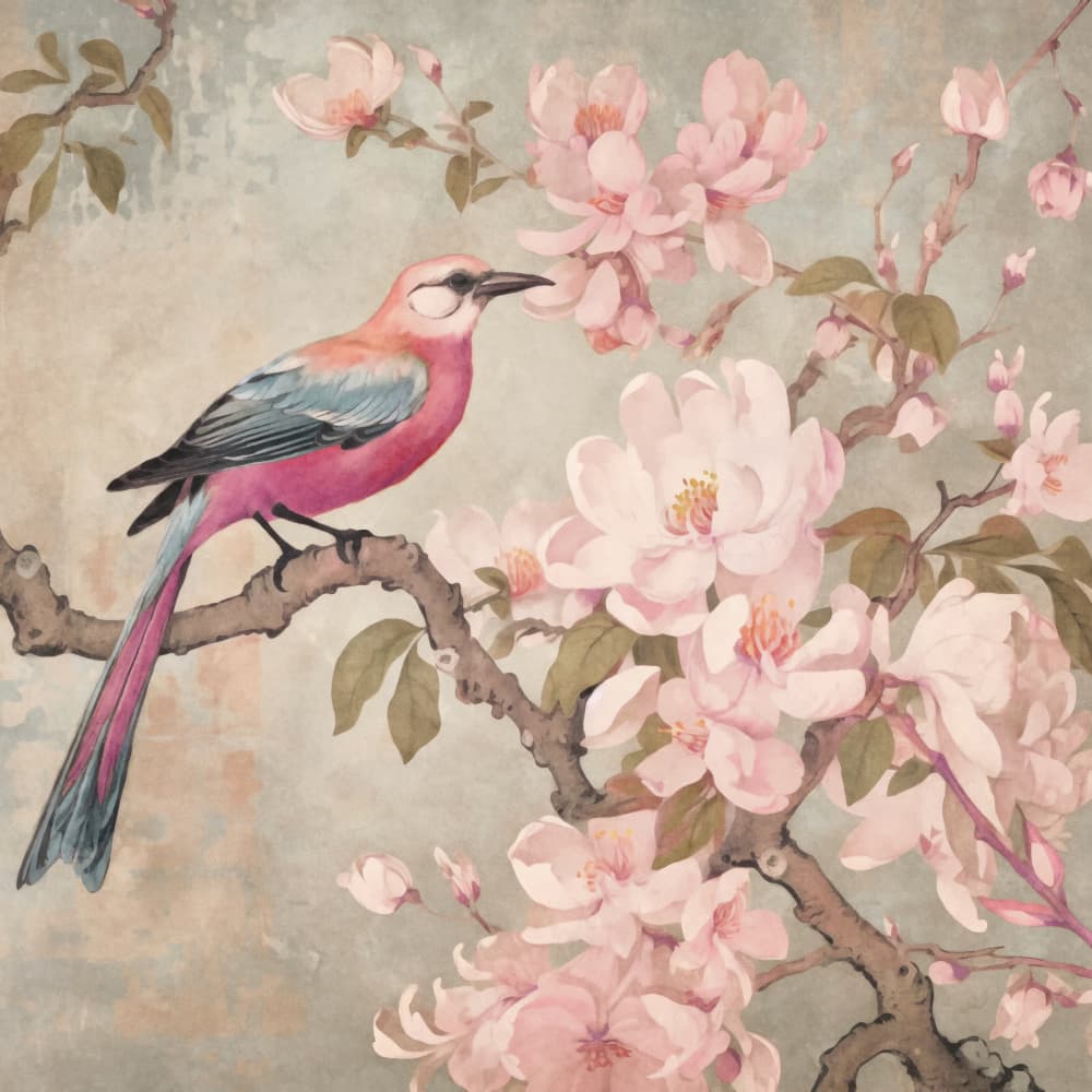 Elegant Pink Bird Blossoms by Andrea Haase — canvas wall art