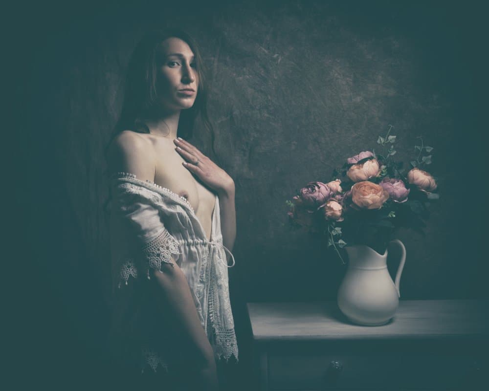 Pensive Woman with Flowers by Christian Kurz — canvas wall art