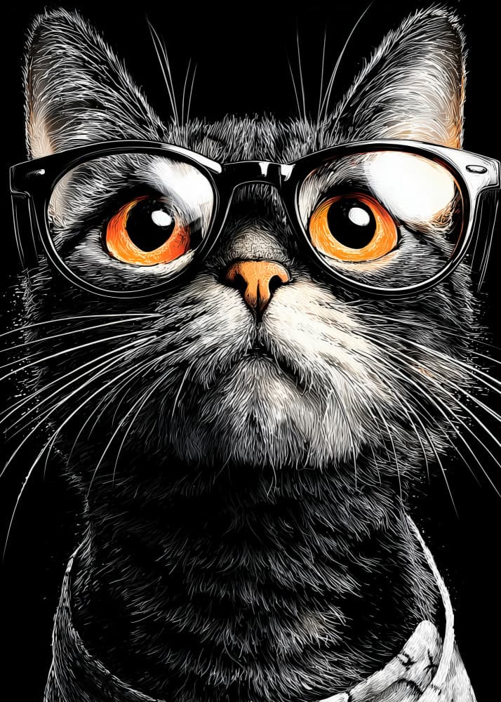 Smart Black Cat Glasses by Justyna Jaszke — canvas wall art