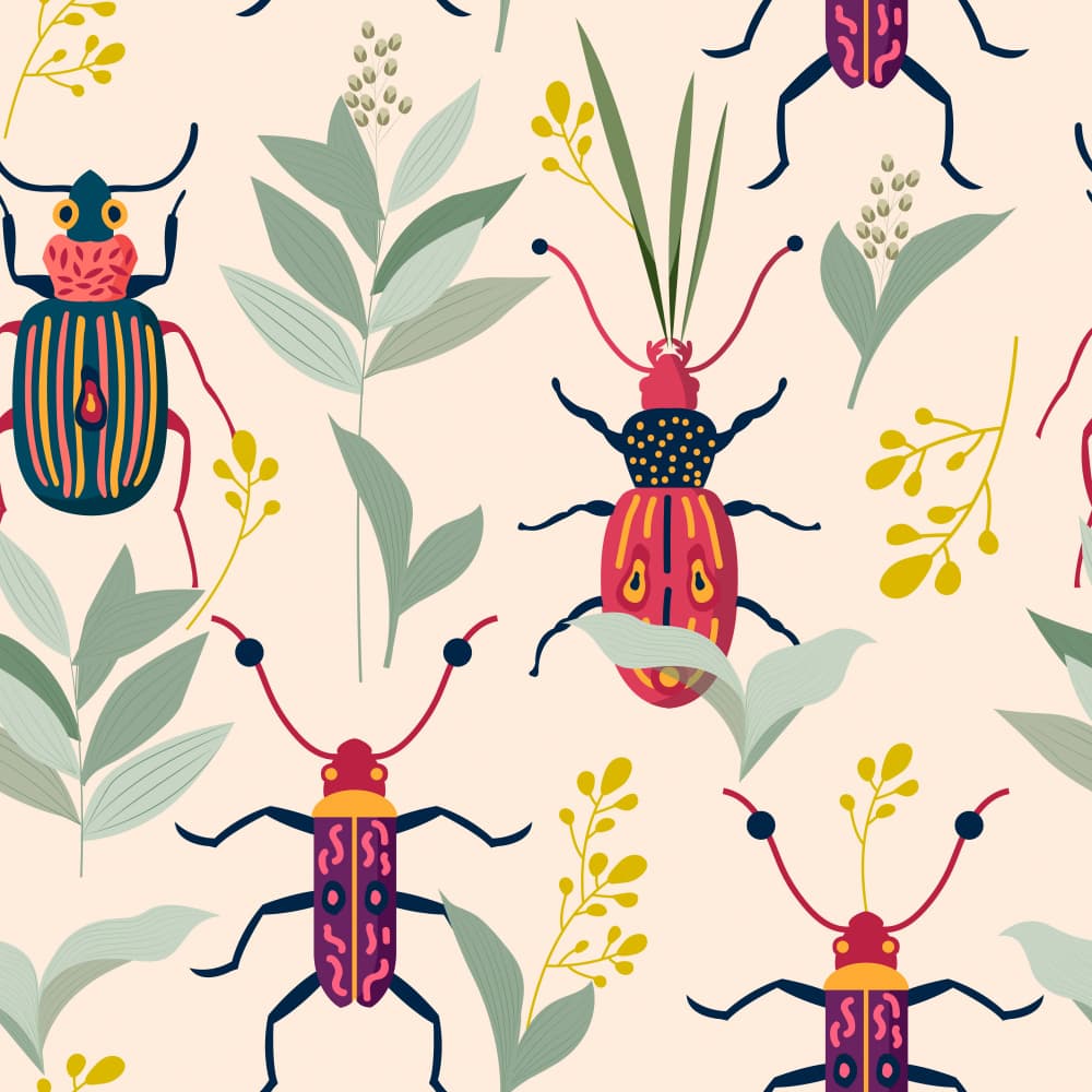 Whimsical Beetles Botanical Pattern by Uma Gokhale — canvas wall art