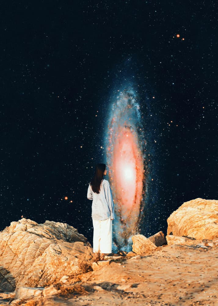 Woman Gazing at Galaxy by Ariz Rab — canvas wall art