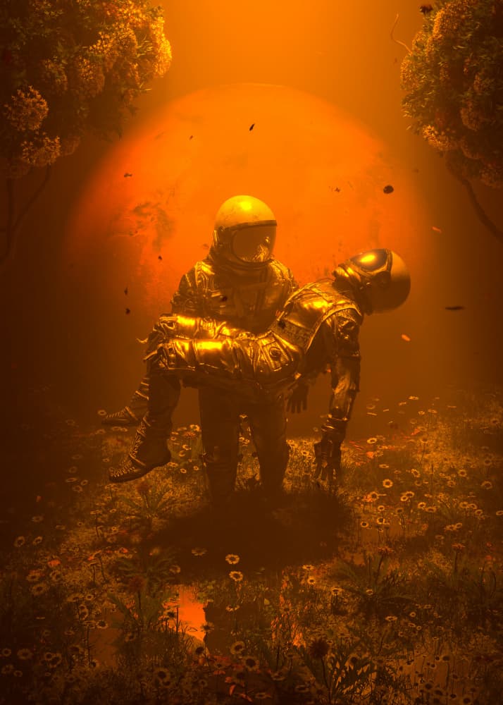 Golden Moon Astronauts by Nicebleed — canvas wall art