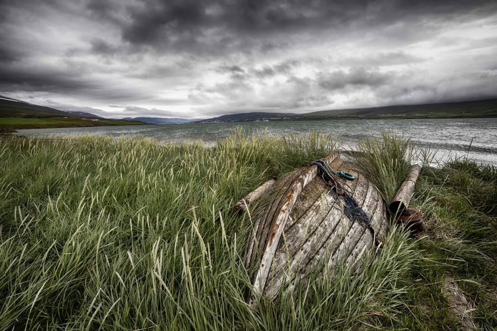 Weathered Boat Fjord Landscape by Þorsteinn H. Ingibergsson — canvas wall art