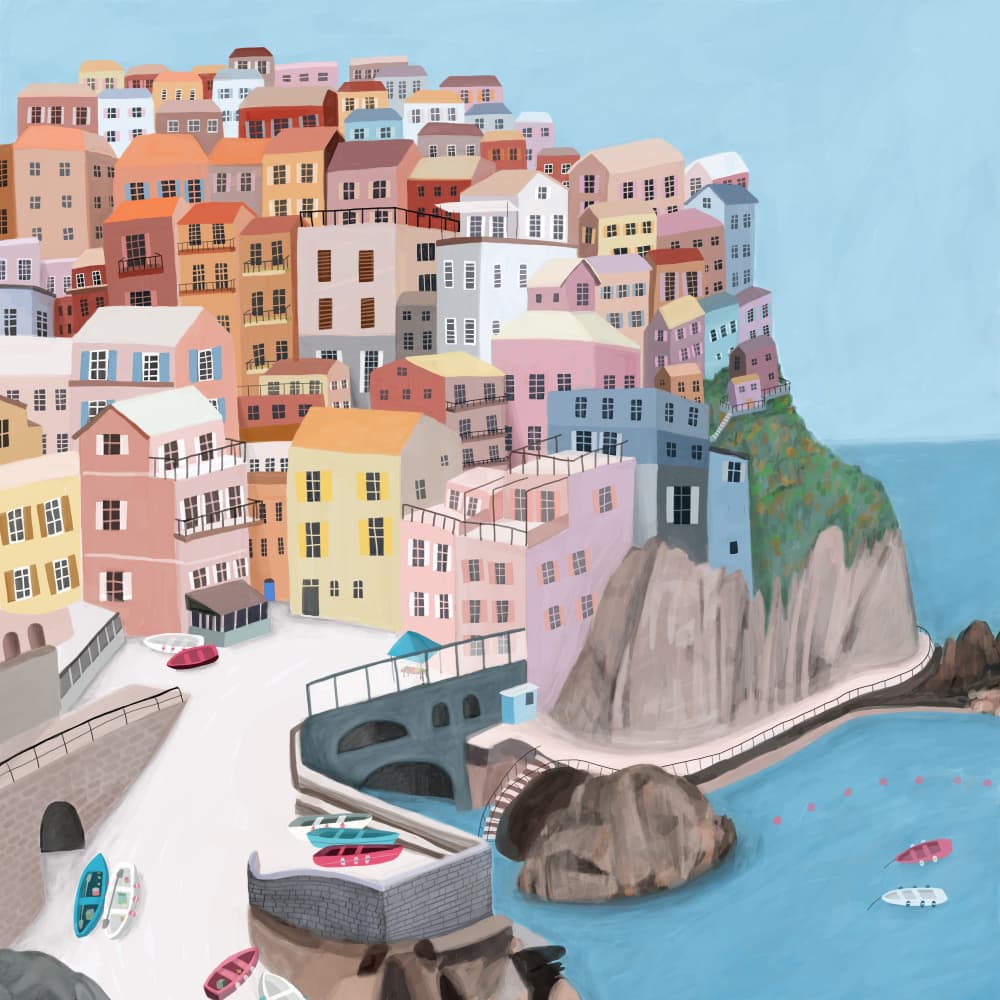 Colorful Coastal Village by Carla Daly — canvas wall art