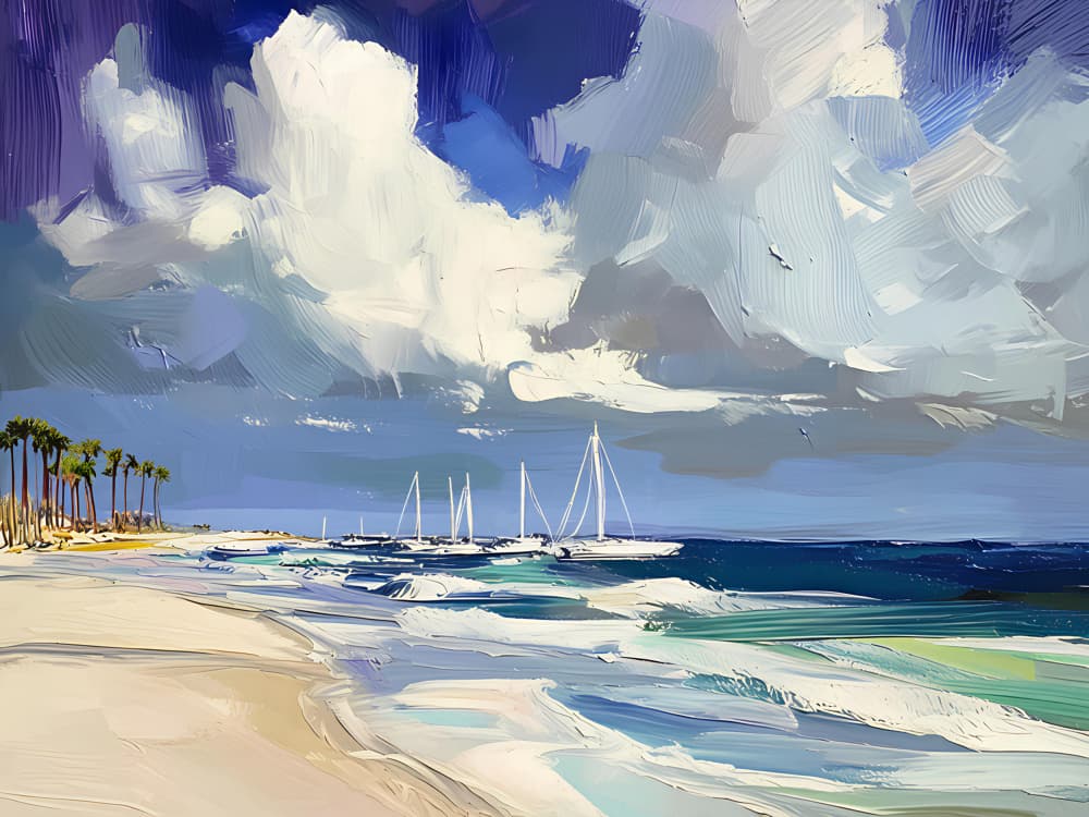 Tropical Beach Sailboats by Avanesova Elena — canvas wall art