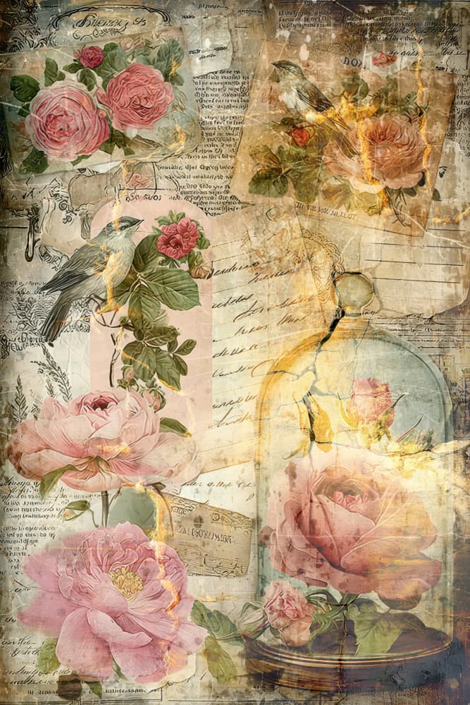 Romantic Vintage Rose Birds by Rafal Kulik — canvas wall art
