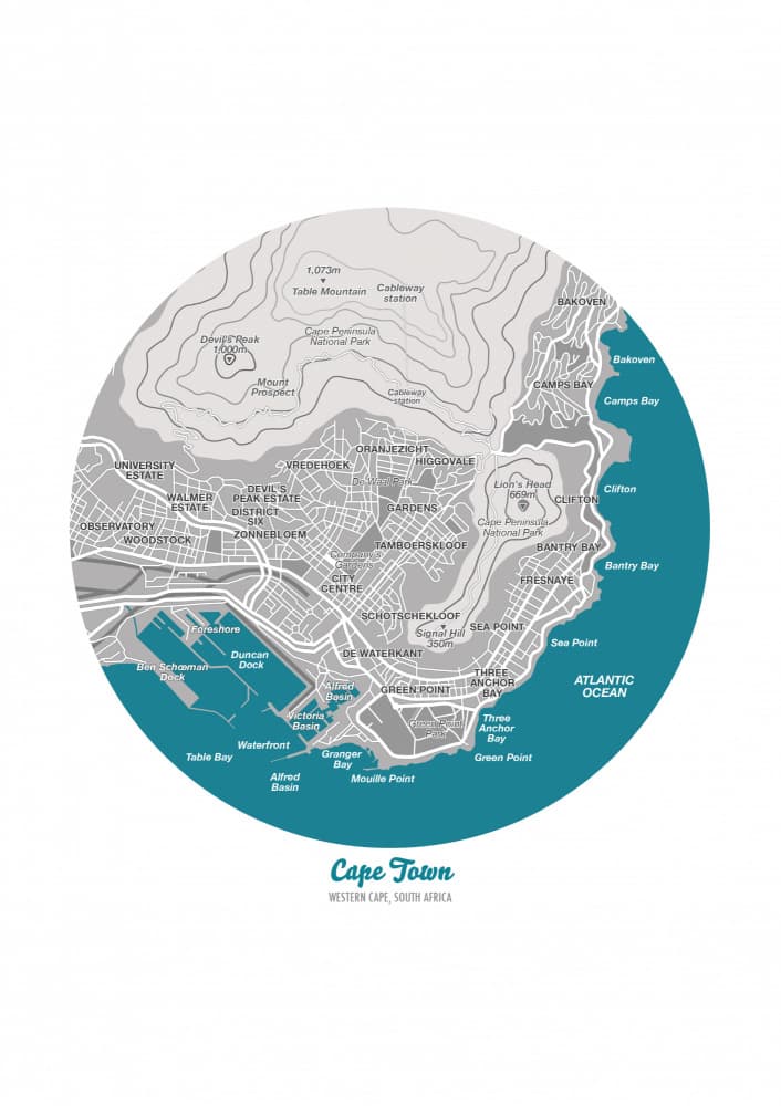 Cape Town Illustrated Map by Brett Jefferson — canvas wall art